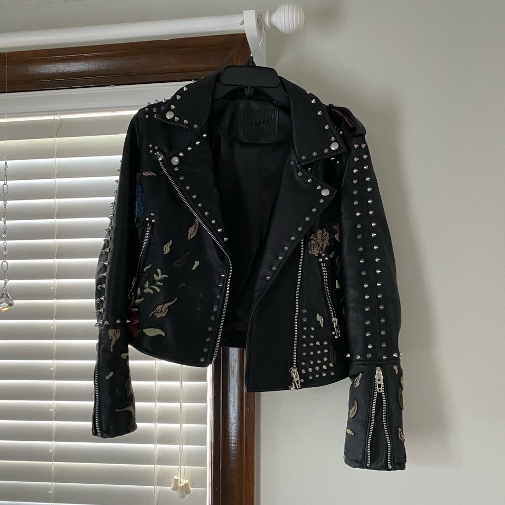 Vegan Leather Embroidered Studded Jacket
